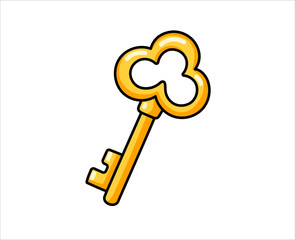 Golden key cartoon icon. Isolated vector illustration.