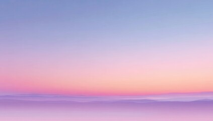 Soft pastel hues of a hazy sunrise or sunset over a distant landscape