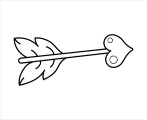 Cupid arrow. Arrow with heart. Love outline icon. Isolated cartoon vector illustration.