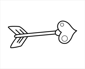 Cupid arrow. Arrow with heart. Love outline icon. Isolated cartoon vector illustration.