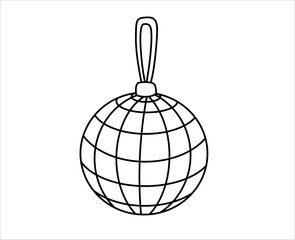 Disco ball outline icon. Retro music party sphere. Vintage nightclub discotheque element. Isolated vector illustration.
