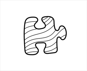 Puzzle piece cartoon outline icon. Isolated vector illustration.