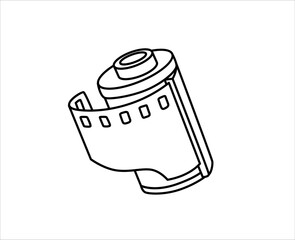 Camera film roll cartoon icon. Photography strip roll. Outline icon. Isolated vector illustration.