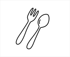 Fork and spoon. Cutlery outline icon. Canteen, cafe, food icon. Isolated vector illustration.