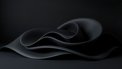 Fototapeta premium Abstract image of dark gray fabric folds creating a wave like pattern on a dark background