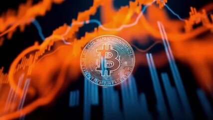 A stylized coin hovers above an orange fiery scene Stock market graphs are visible Financial volatility and economic challenges are implied - Powered by Adobe