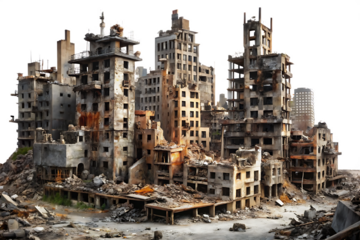 a destroyed city with a isolated on white background ,PNG.AI Generated.