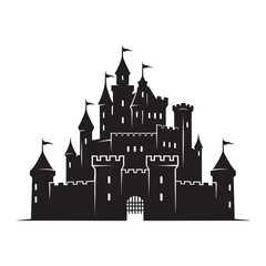 Obraz premium Black castle vector illustration for medieval fantasy design and fairytale kingdom silhouette drawing art
