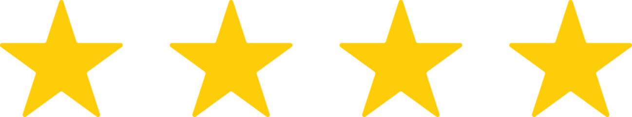 Yellow, Star, Rating, four golden stars symbol abstract minimal design isolated on white background for feedback review ranking digital artwork