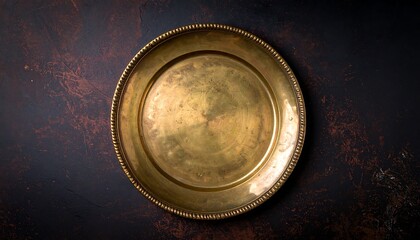 Round brass platter on dark background