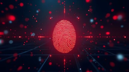 Futuristic Biometric Security A Glowing Red Fingerprint Scan in a High Tech Digital Network Environment
