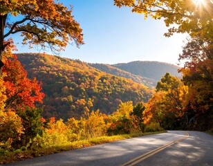 Obraz premium Autumn road through colorful hills
