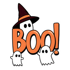 Fototapeta premium Cute halloween boo ghosts and witch hat isolated on transparent background
