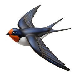 Fototapeta premium Stylized 3D Render of a Swallow in Flight Against a Black Background