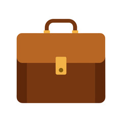 Business briefcase icon with brown leather suitcase isolated on white background