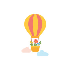 Joyful Flight Colorful Hot Air Balloon with Flowers Soaring Through the Skies 