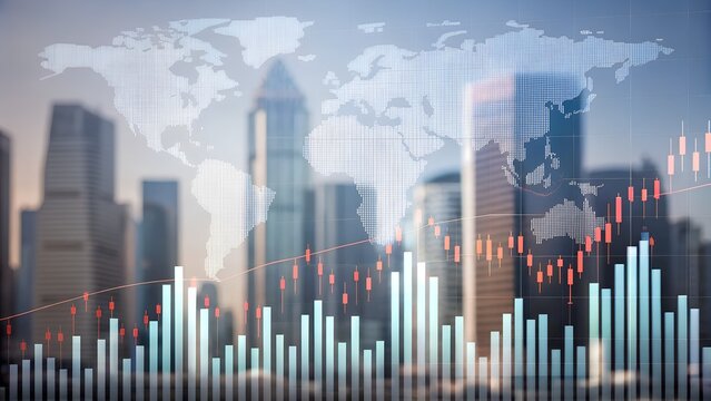 Global financial growth visualized with city skyline and stock market data - Powered by Adobe