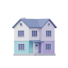 Two Story House 3D Rendering Pastel Colors