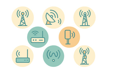 Vector illustration of various communication devices and antennas