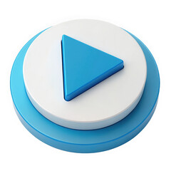 3D stylized play button icon with cyan triangle, isolated on transparent background. Modern glossy play symbol on circular disc. Clean minimalist media control graphic.