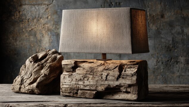 Rustic table lamp with driftwood base