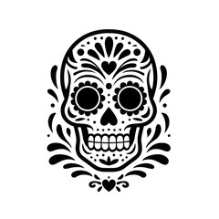 Stylized Day of the Dead Skull Intricate Line Art on Transparent Background, a Symbolic Reminder of Life and Remembrance, isolated on a transparent background