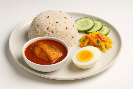 Nasi Dagang with Fish Curry and Condiments
