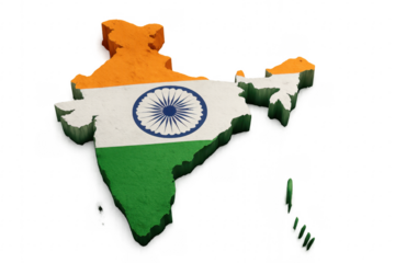India map with national flag on transparent background