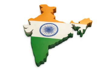 3d map of India showing national flag on transparent background