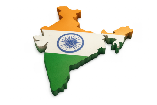 3d map of India showing national flag on transparent background