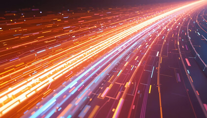 Abstract Image of High-Speed Light Trails and Digital Data Flowing, Representing Modern Technology, Fast Communication, and Internet Connectivity, Ideal for Tech Websites, Digital Marketing