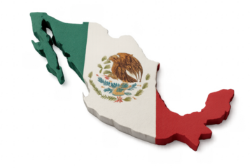 Mexico map with flag textured on transparent background