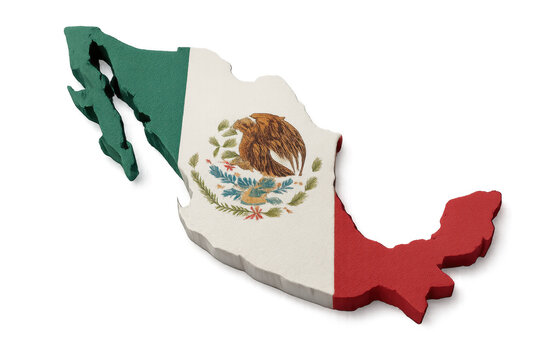 Mexico map with flag textured on transparent background