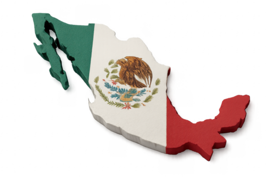 Mexico map with flag textured on transparent background
