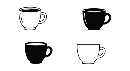 Simple Coffee Mug Icons Black White Variations
