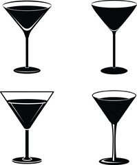 Cocktail glass silhouette illustration set
