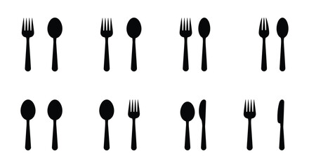 Silhouette Icons of Forks Spoons and Knives