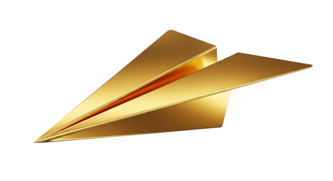 Golden paper airplane on a black background representing innovation flight and launching new ventures creative business solutions