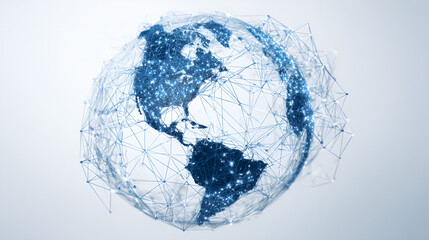 Global Network Connection: Abstract Blue Earth with Illuminated Nodes and Lines, Futuristic Technology Concept.