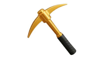 Golden Pickaxe on Black Background Represents Mining Crafting and Resource Gathering for Gaming and Construction Concepts