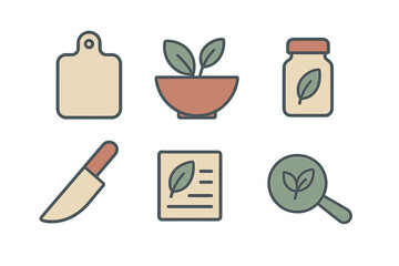 Illustration of cooking tools and herbs in the kitchen