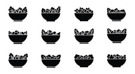 Twelve Simple Black Bowls of Food Icons