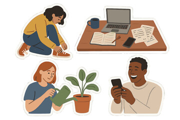 Creative activities in a cozy workspace with plants and technology