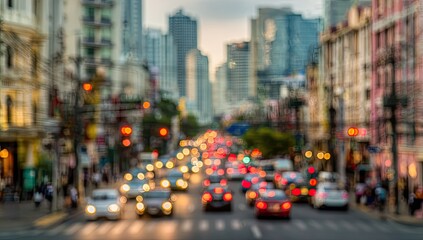 Naklejka premium Blurred city street at dusk