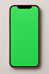 Modern Pink Smartphone with Green Screen Display, High-Resolution Mobile Device Mockup for App UI, Web Design, and Technology Marketing