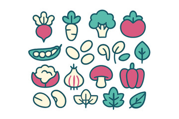 Colorful vector illustration of various vegetables and plants
