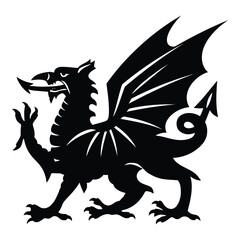 Majestic Black Dragon Silhouette Vector Illustration for Fantasy and Mythology Designs with Sharp Details and Clean Lines