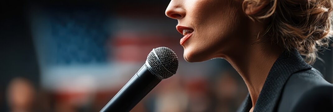 Public speaker engages audience during motivational event in a well-lit hall