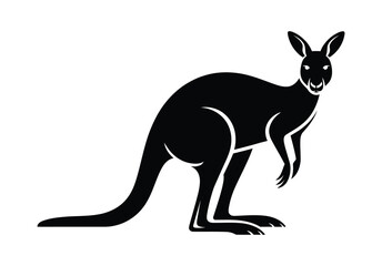 Black silhouette of a kangaroo standing upright with extended tail – minimalist wildlife icon representing Australian fauna and motion