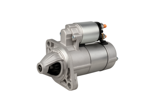 Automotive starter motor component isolated on transparent background for vehicle repair and engine part replacement in automotive industry